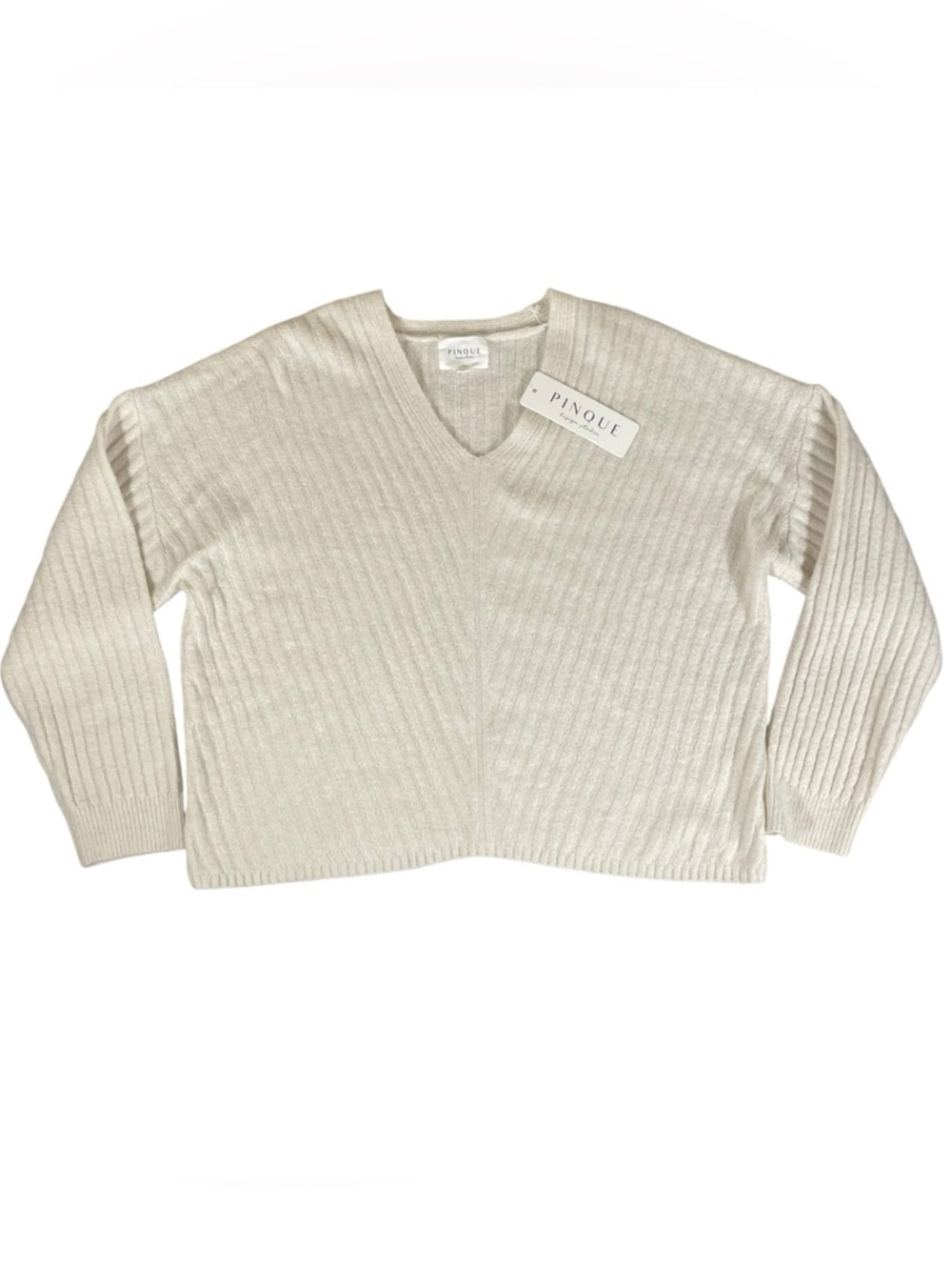 Pinque Ribbed V-Neck Sweater in Cream